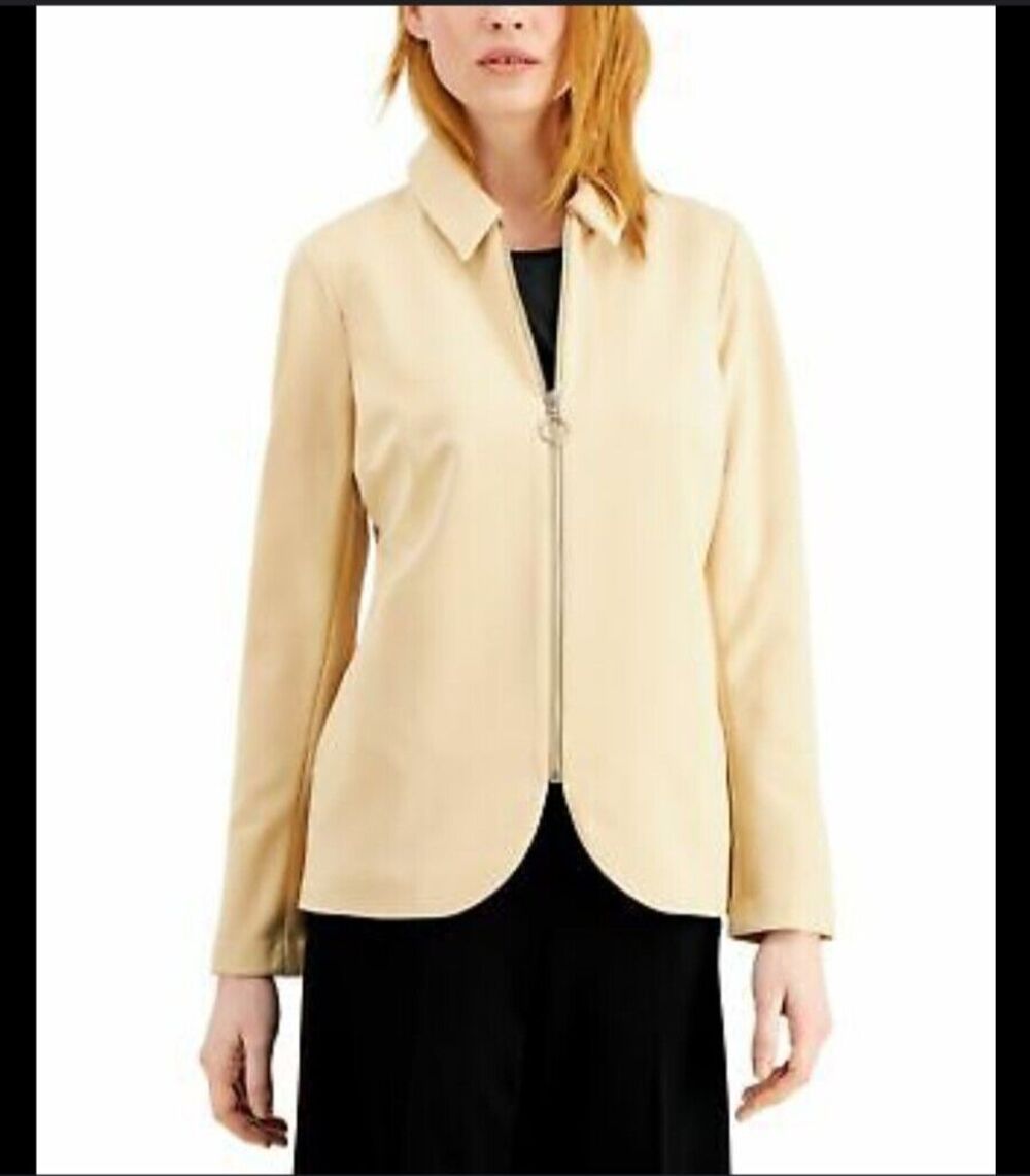 Alfani Full Zip Jacket Cream Beige Lined Business Casual Size XL